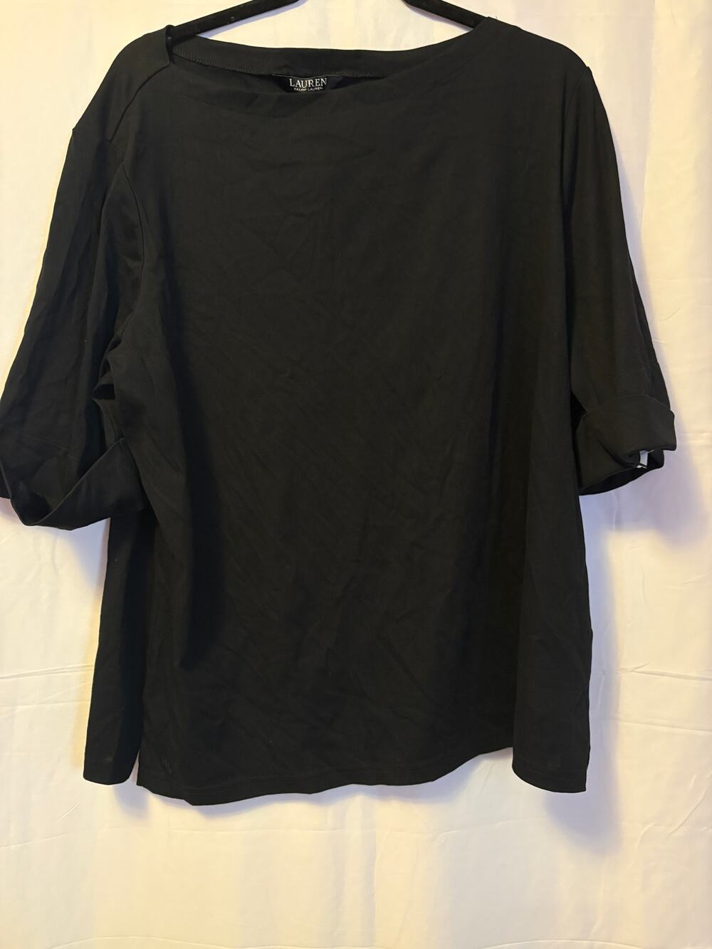 New Lauren Ralph Lauren Boatneck Boxy Top Black Cuffed Sleeve Women's Sz 3X